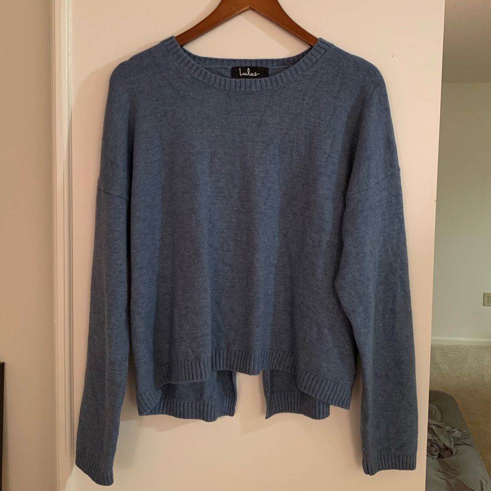 Lulu’s Blue Open Back Sweater